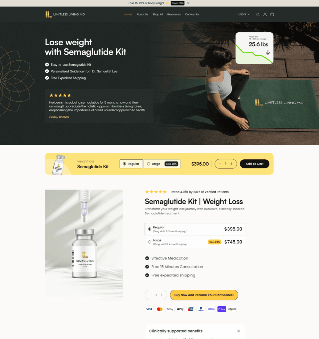 Shopify landing page built by eBridge