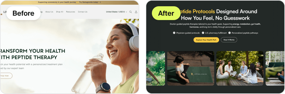 Homepage redesign, before and after