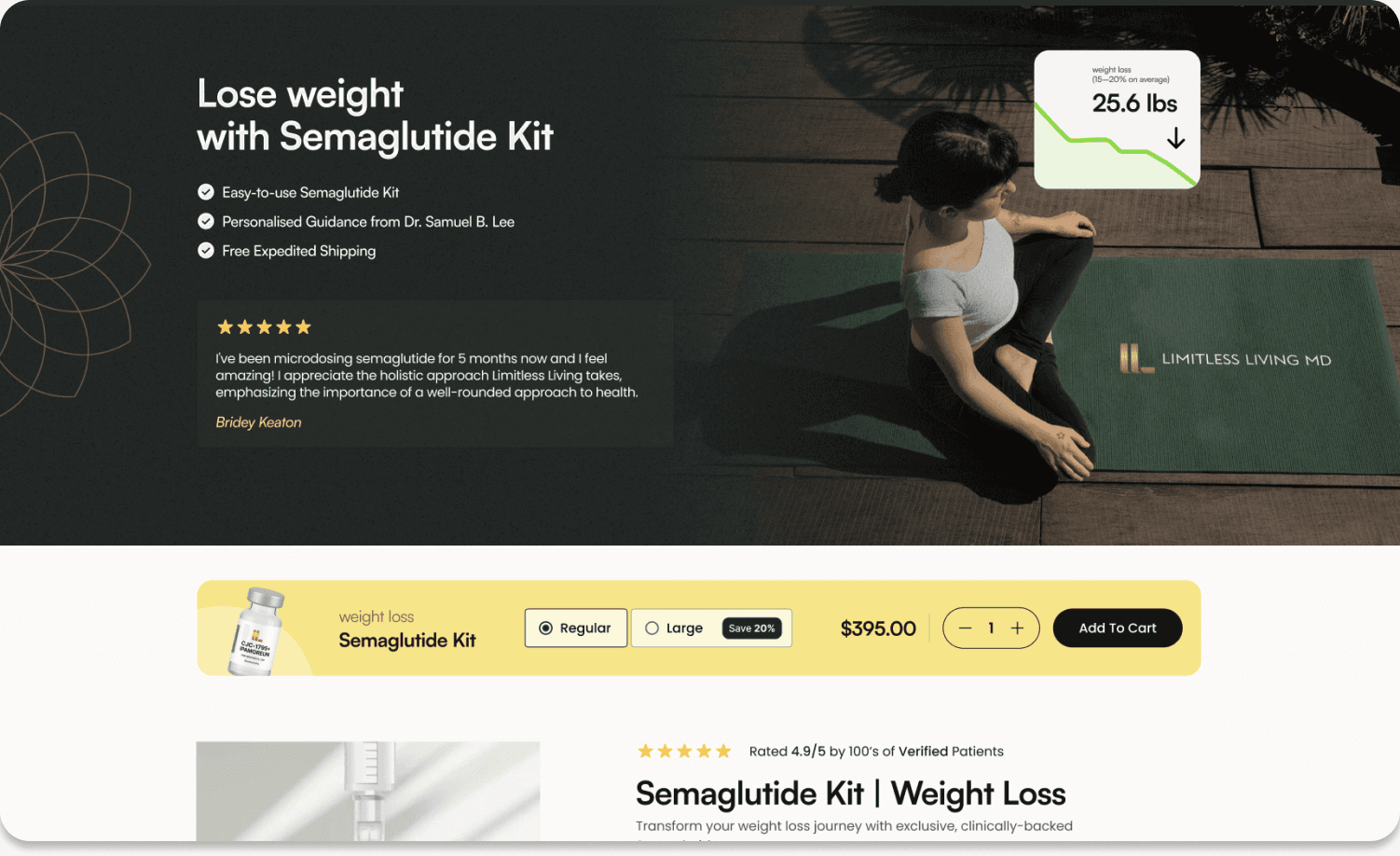 Limitless Living MD Shopify product page for the Semaglutide weight-loss kit