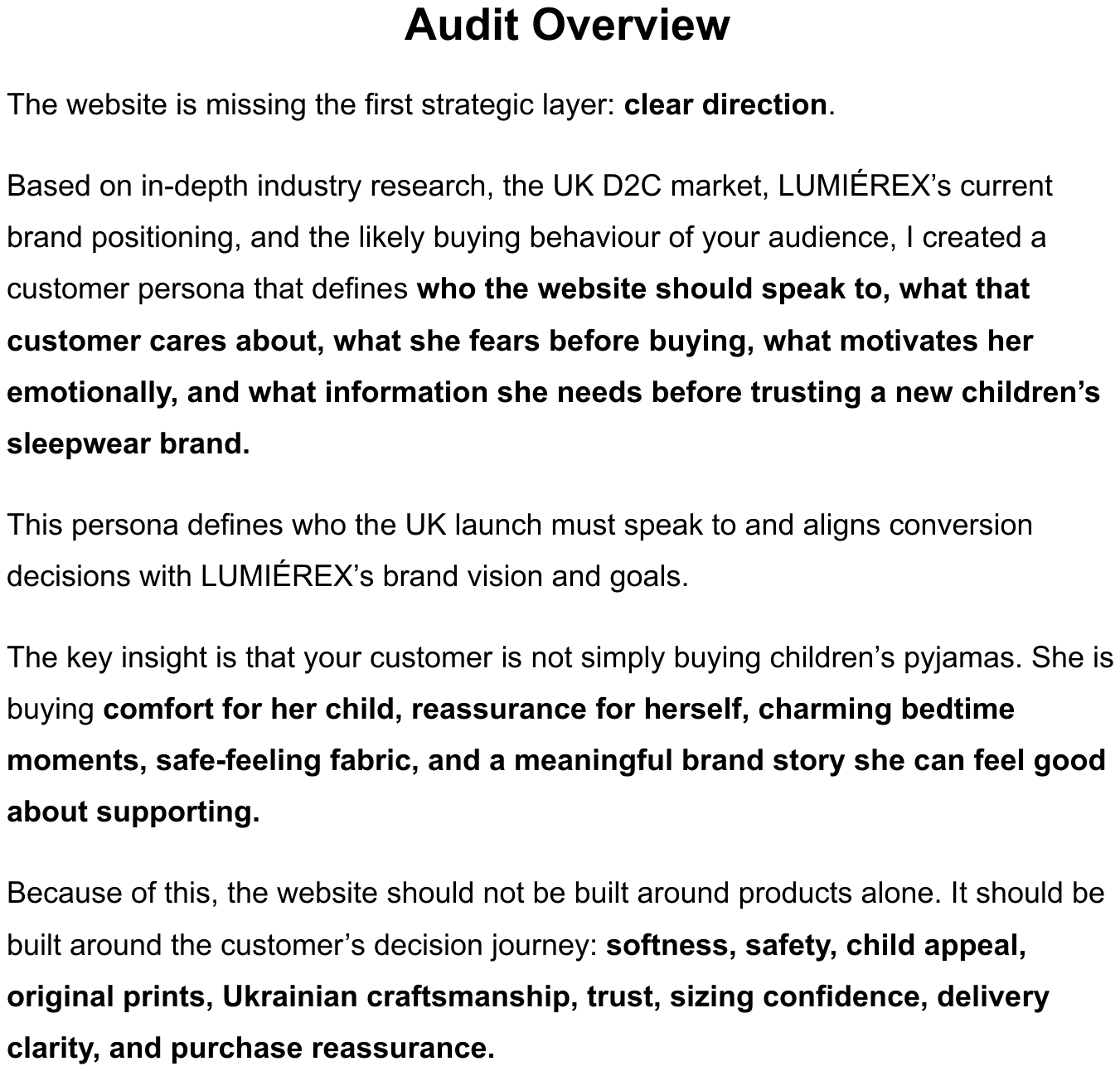 Audit overview setting out the core strategic insight