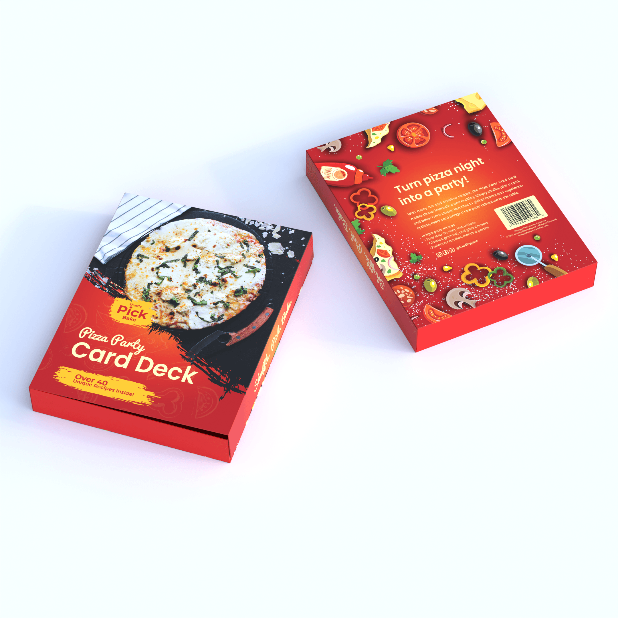 The Pizza Party Card Deck packaging, front and back